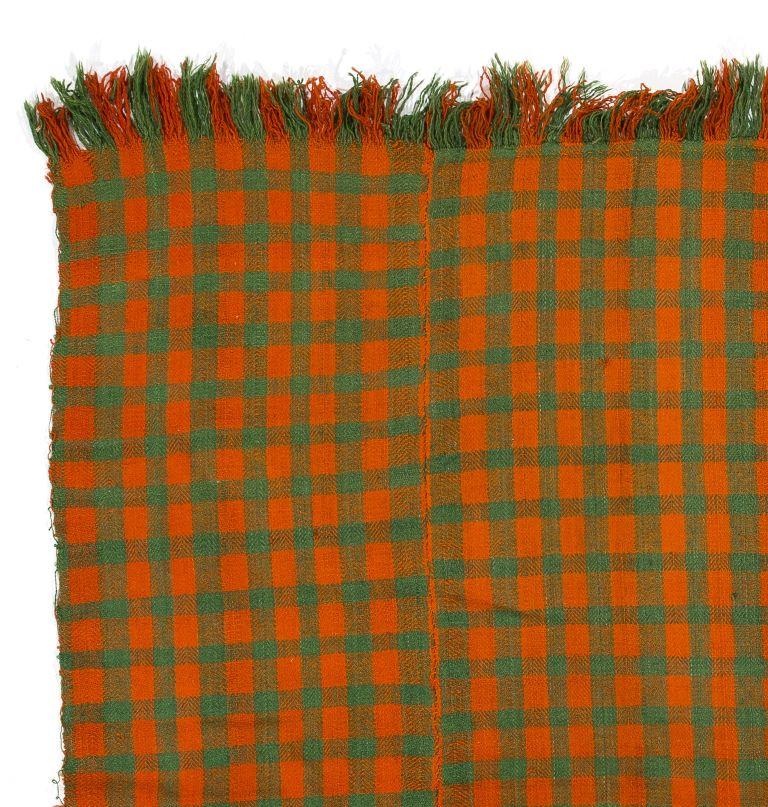 Chequered Turkish Kilim in Orange and Green Colors In Excellent Condition In Philadelphia, PA