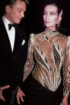 Cher Bob Mackie Met Gala 1985 Silk Beaded Sequin Sheer Vintage 80s Gown Dress