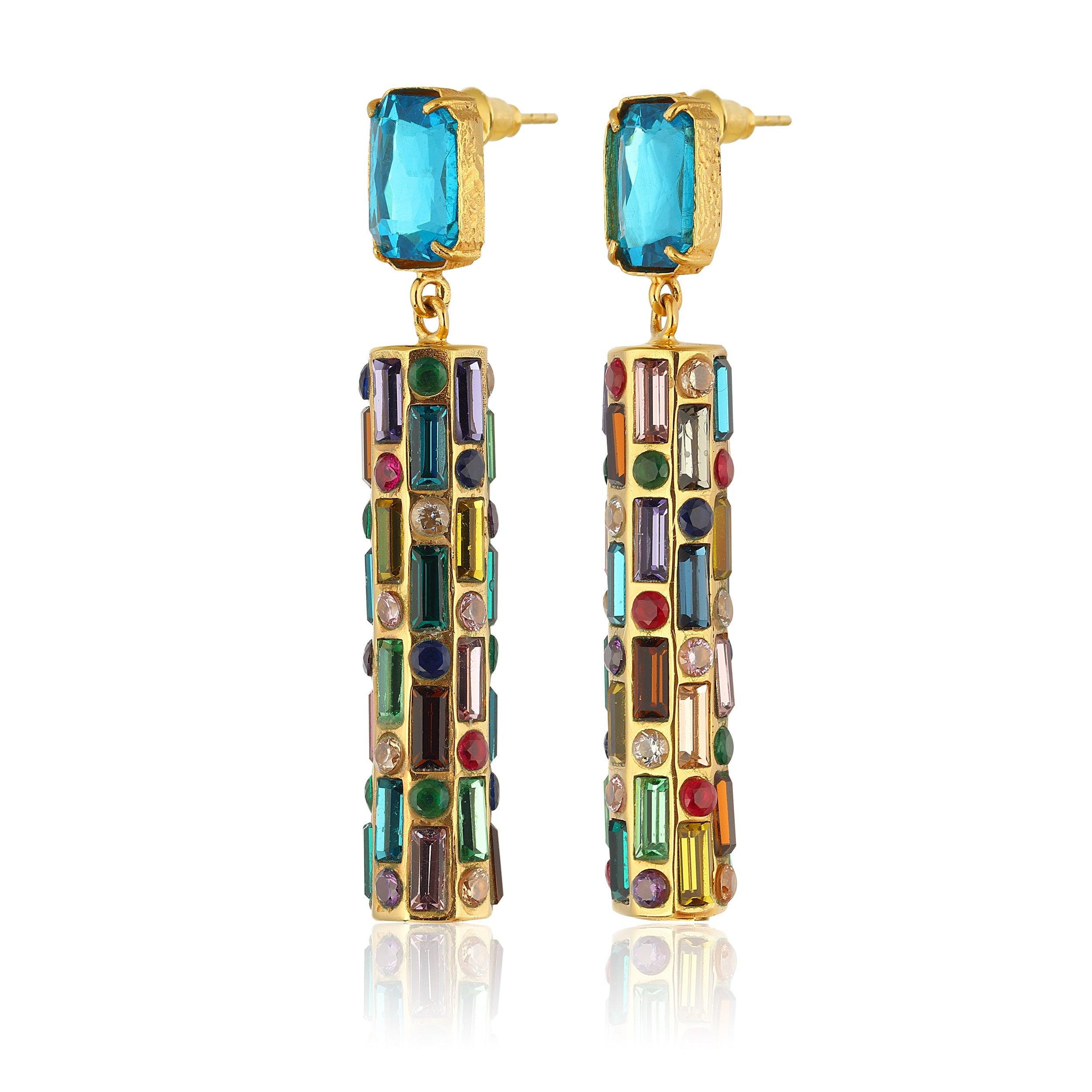 Artisan Cher Drop Earrings - Deep Blue With Multicolor Drops