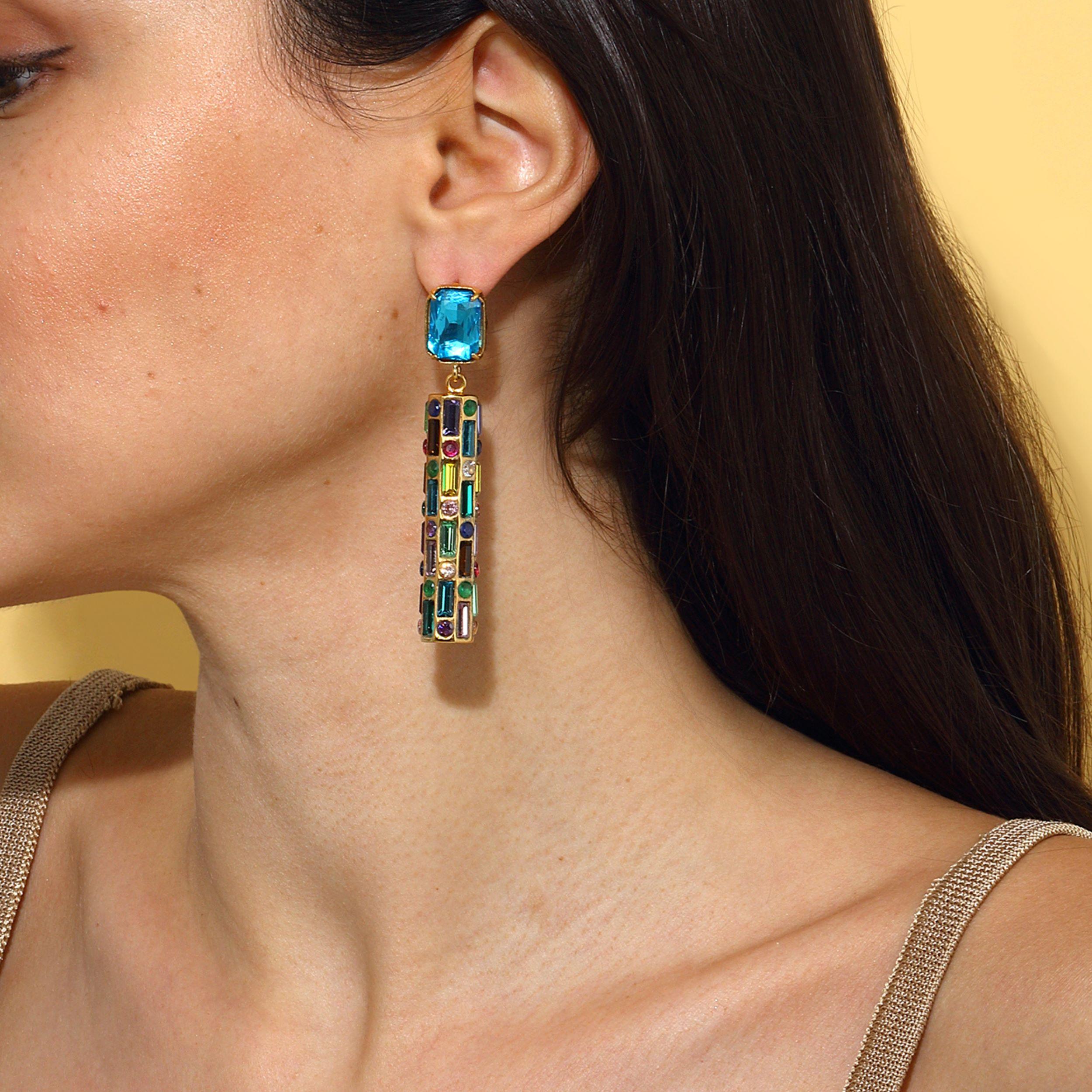 Women's Cher Drop Earrings - Deep Blue With Multicolor Drops
