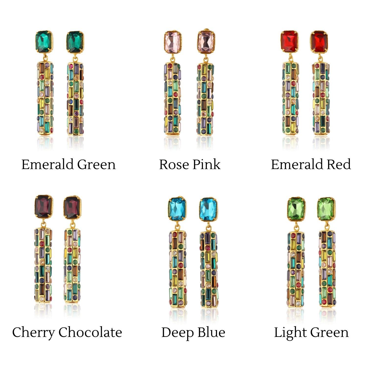 Cher Drop Earrings - Deep Blue With Multicolor Drops 3