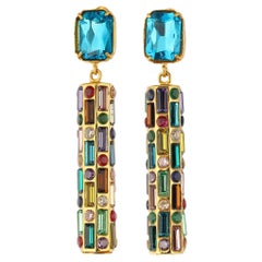 Cher Drop Earrings - Deep Blue With Multicolor Drops