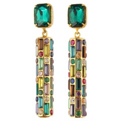 Boucles d'oreilles Cher vert émeraude avec gouttes multicolores