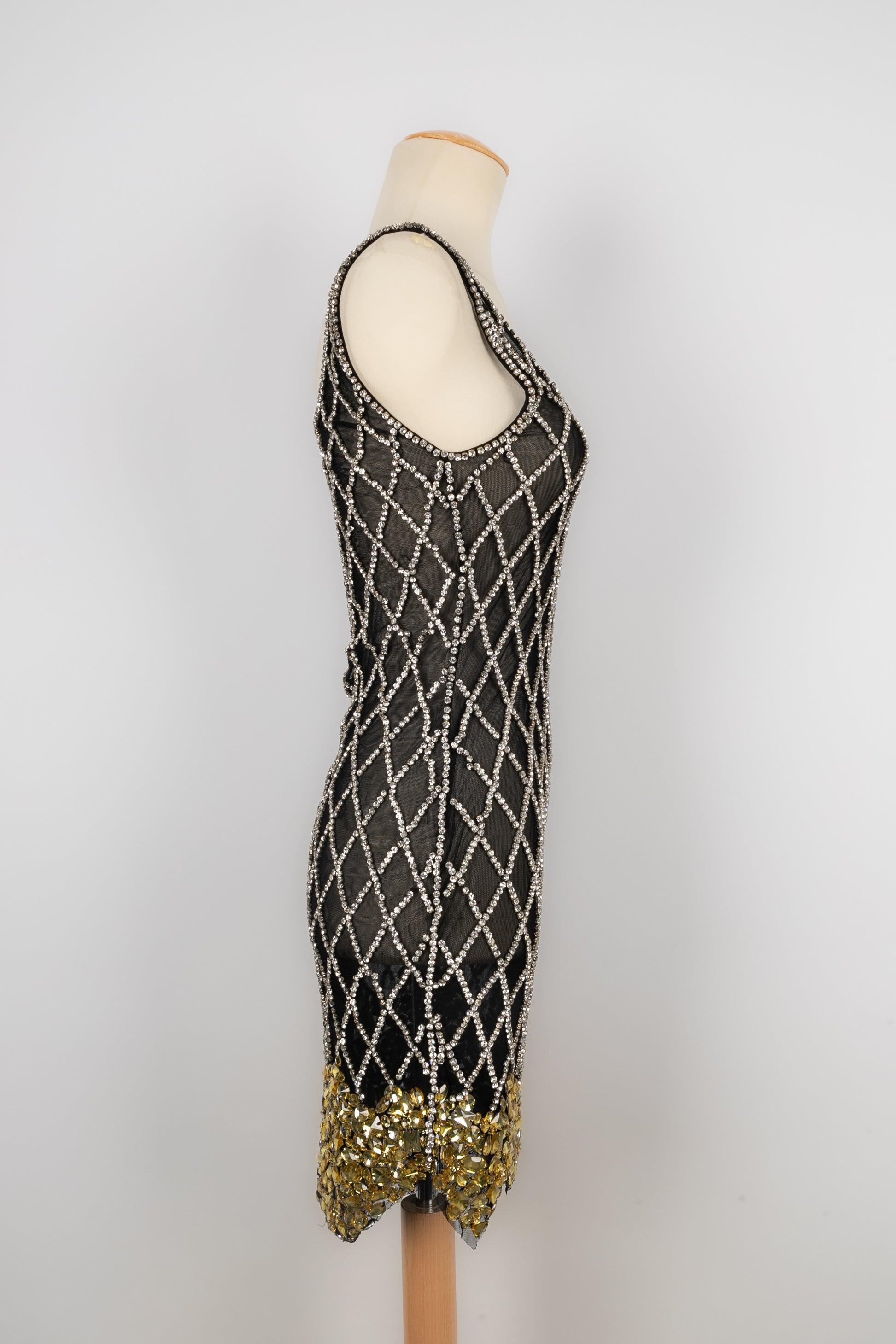 Women's Cher Michel Klein Black Tulle Short Dress with Rhinestones