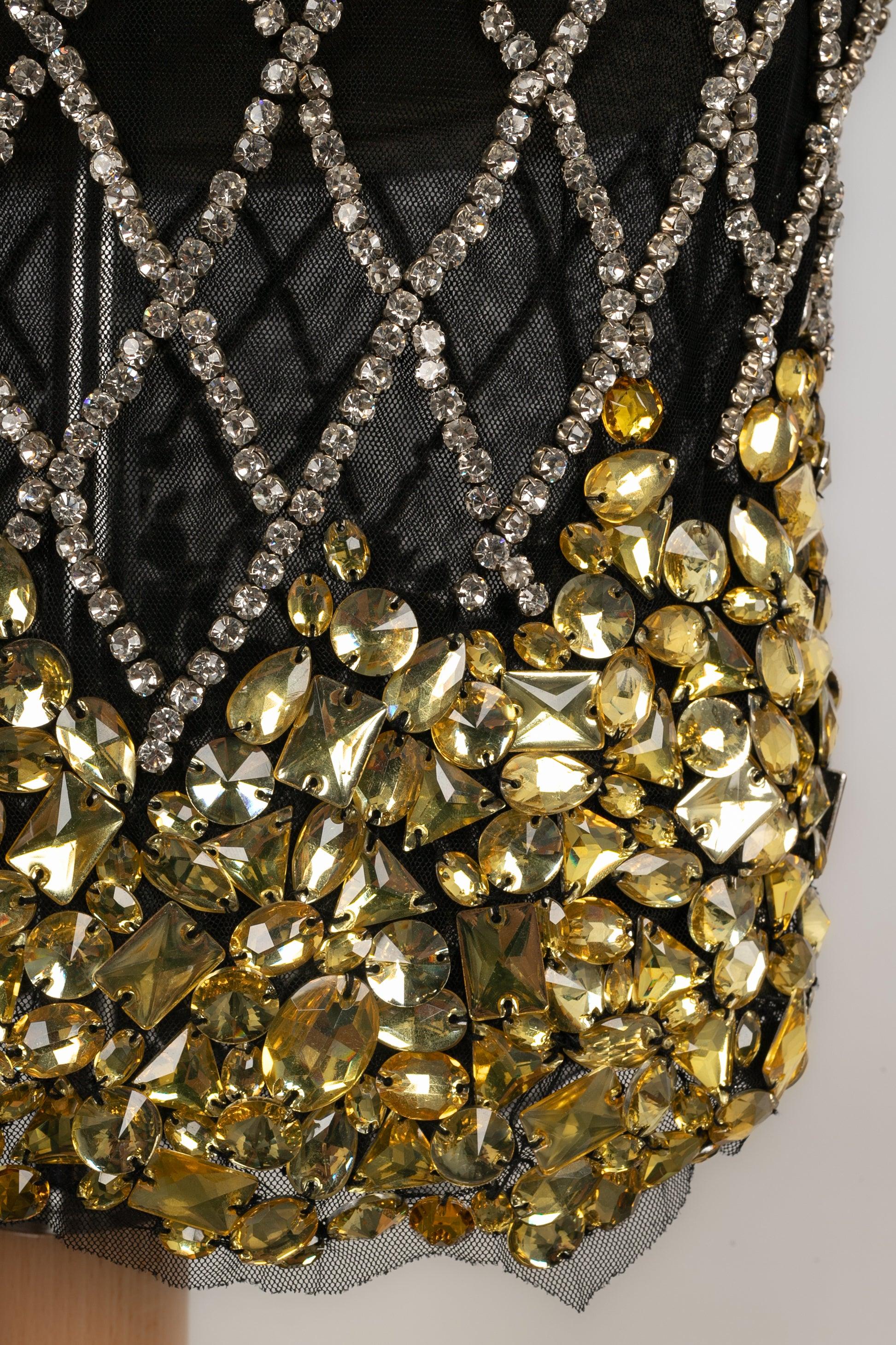 Cher Michel Klein Black Tulle Short Dress with Rhinestones 1