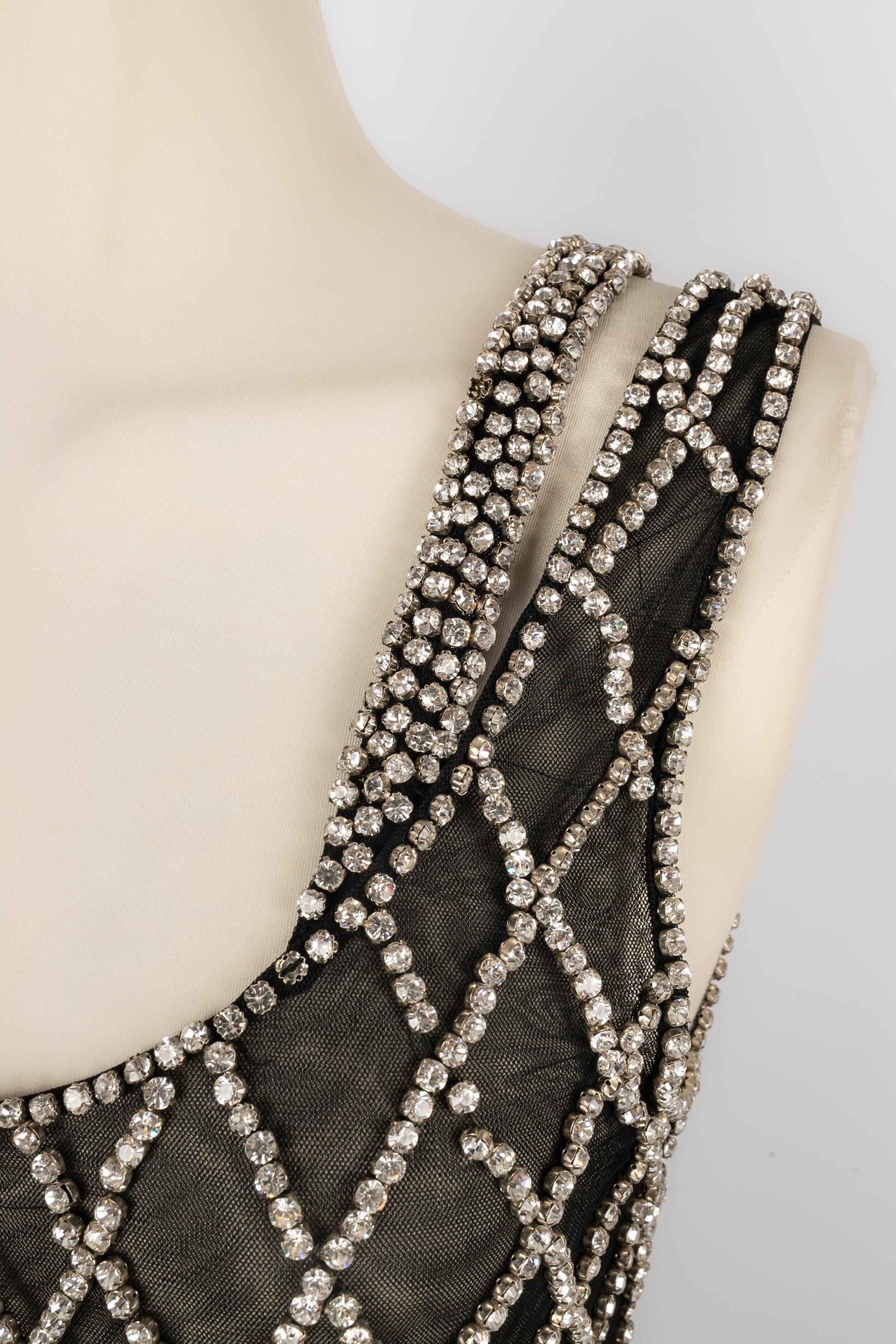 Cher Michel Klein Black Tulle Short Dress with Rhinestones 2
