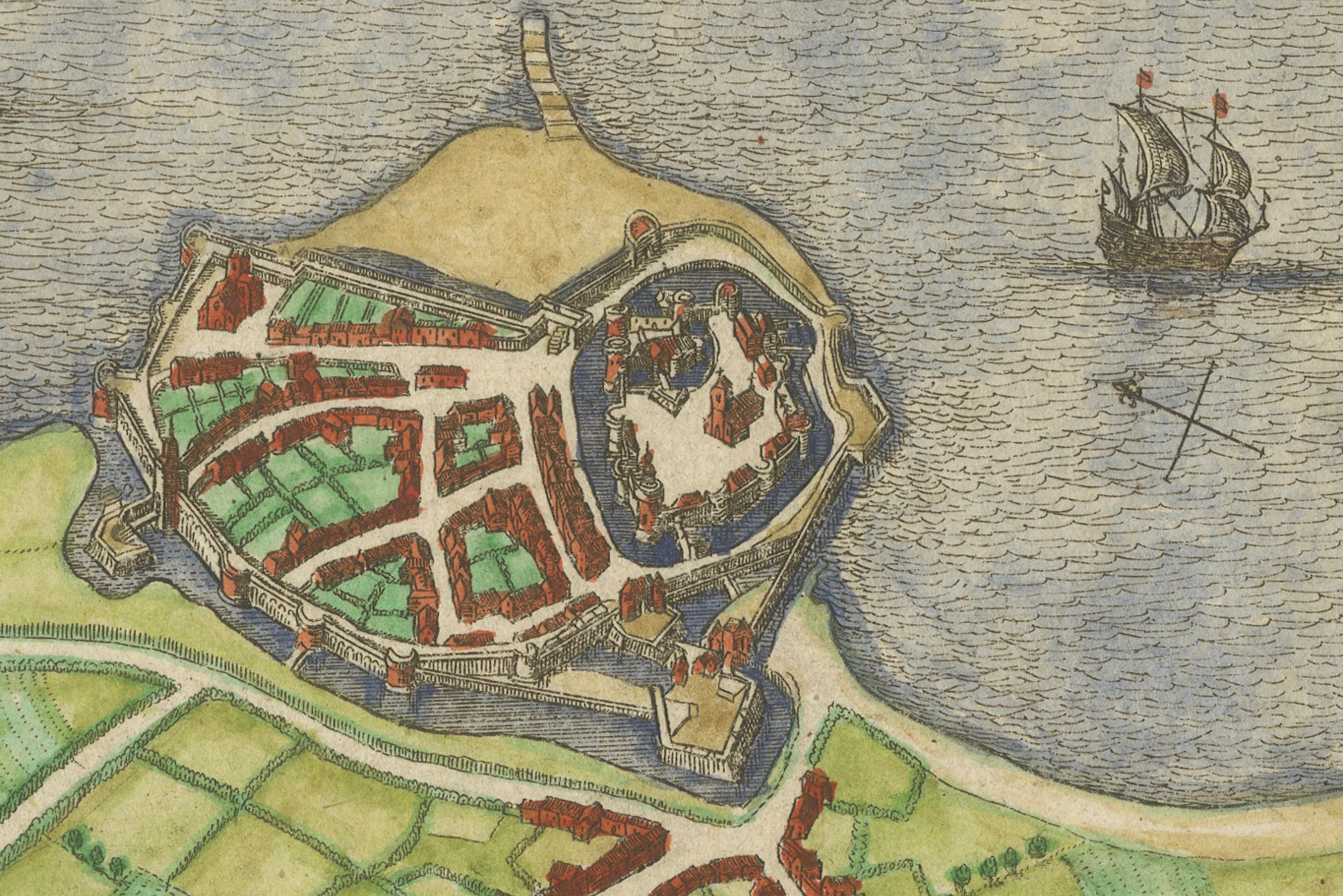 Cherbourg – Antique Hand-Coloured French Coastal Town Engraving (1666)