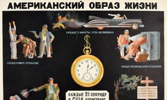 Original Vintage USSR Poster American Lifestyle Crime Anti-USA Soviet Propaganda
