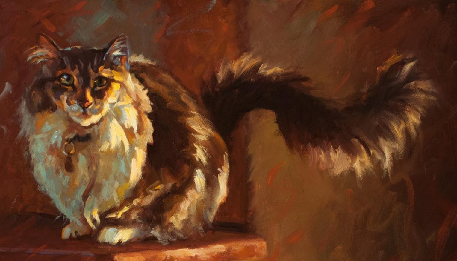 Cat on the Ledge, Impressionism, Oil, Feline, Texas Artist, Cats, Interior - Painting by Cheri Christensen