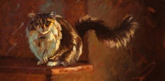 Cat on the Ledge, Impressionism, Oil, Feline, Texas Artist, Cats, Interior