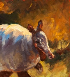 Digger, oil painting, Texas Animals, Armadillo. 12 x 12 Women in the Arts