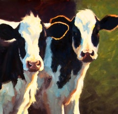 Double Trouble , oil painting, Texas Livestock, Cattle & Landscape, Hill Country