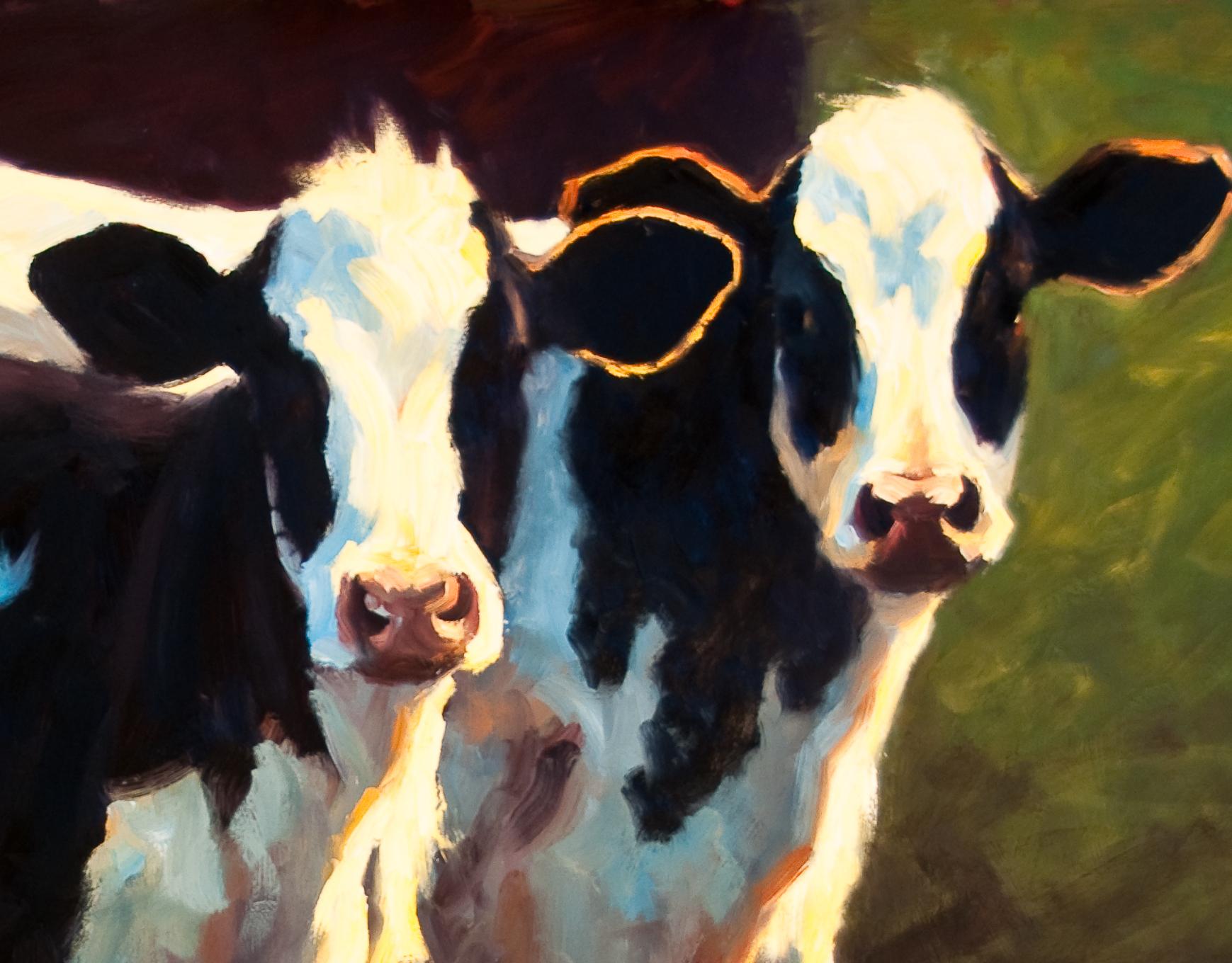 Double Trouble , pintura al óleo, Ganadería, Ganado y Paisaje de Texas, Hill Country - Landscape Painting Negro de Cheri Christensen