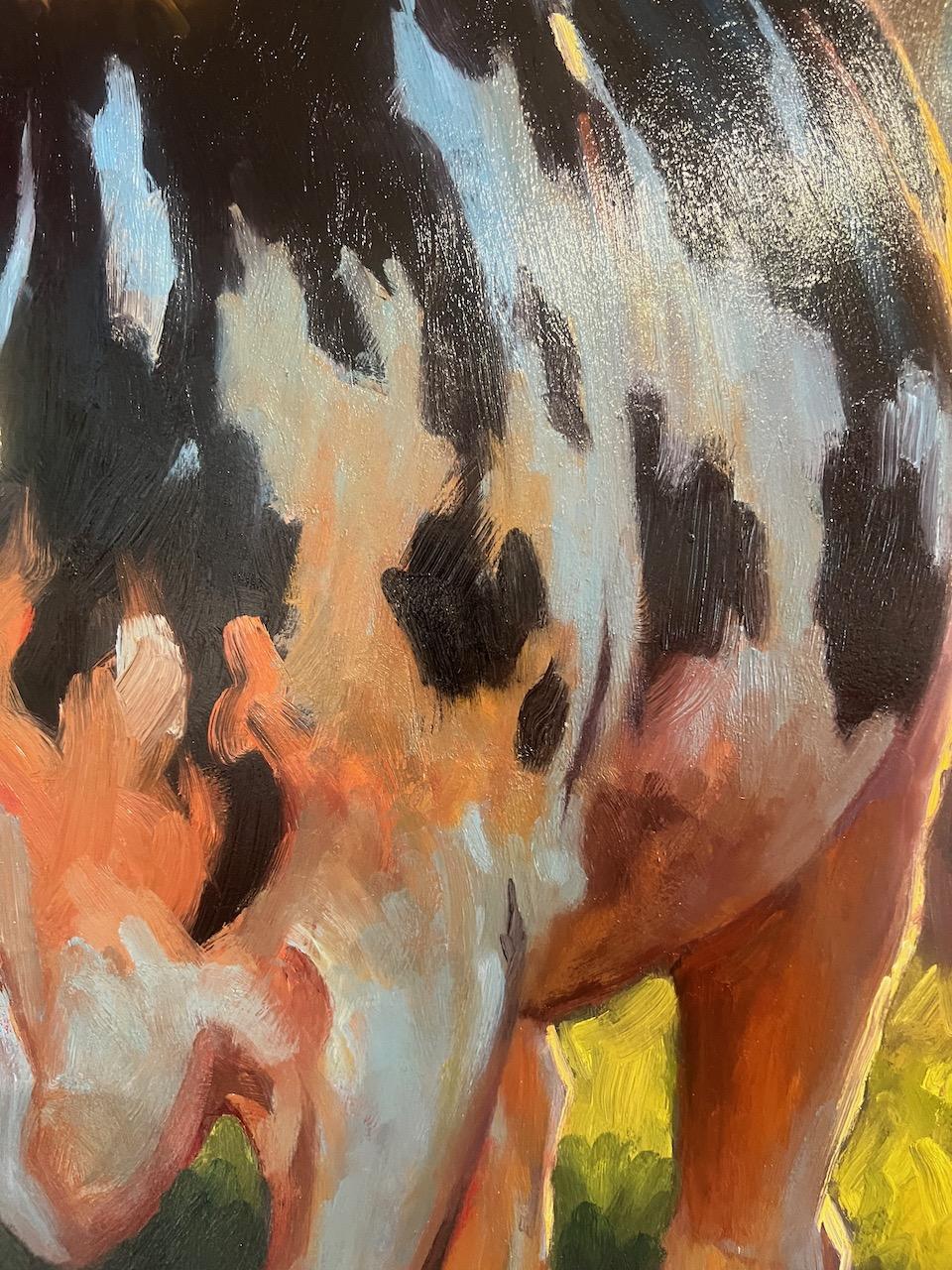 black and white cow painting