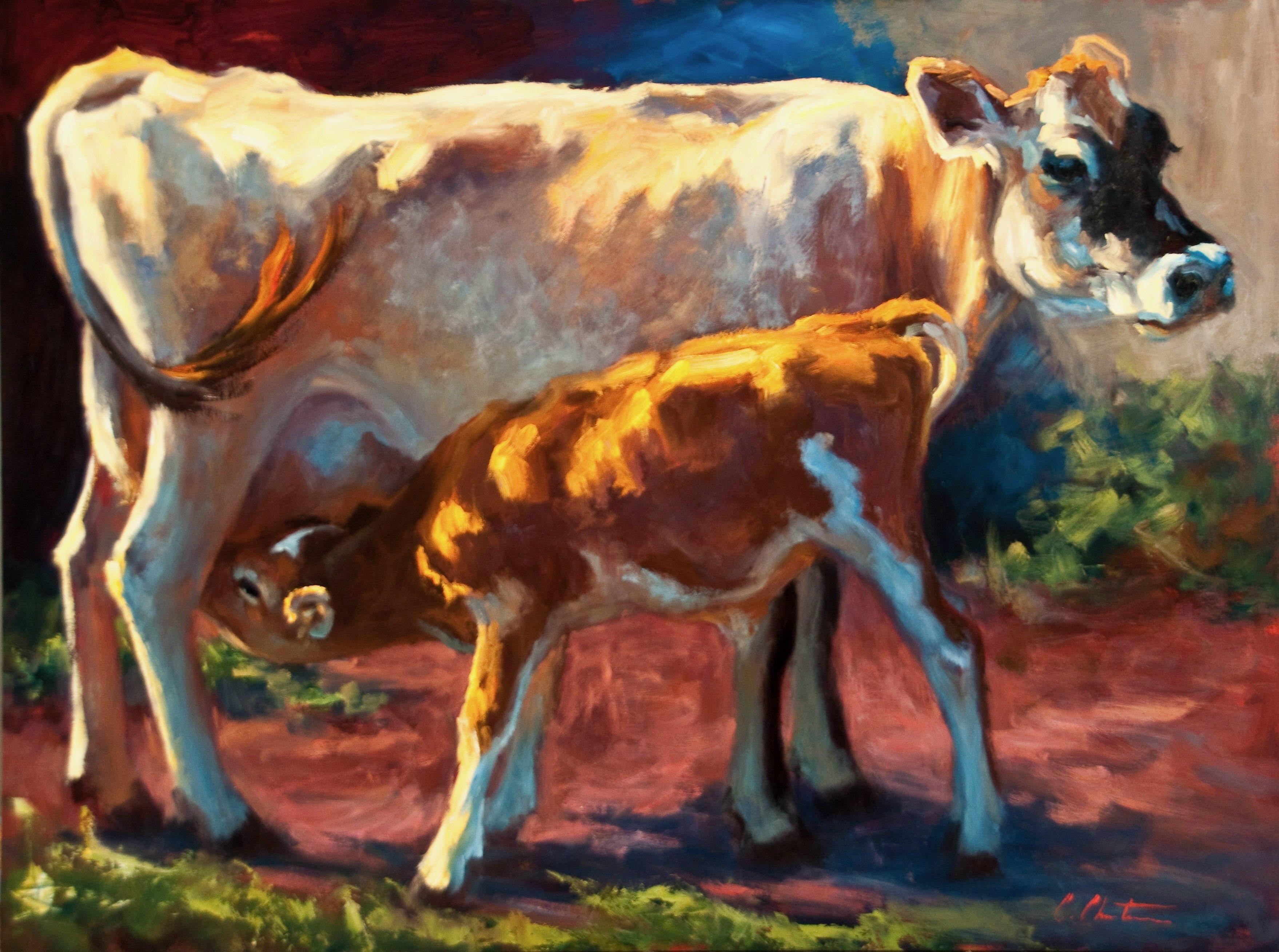 Got Milk 30 x 40 pollici Bovino Vitello Vitello Olio su pannello Artista americano $13500