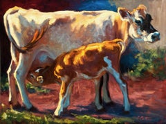 Gotting Milk 30 x 40 Zoll Rinderkalb Kalb Öl auf Platte Amerikanischer Künstler $13500