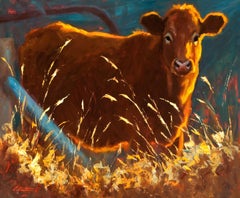 Infield 30 x 36 inches oil on panel Cattle American Impressionism Cow $12000