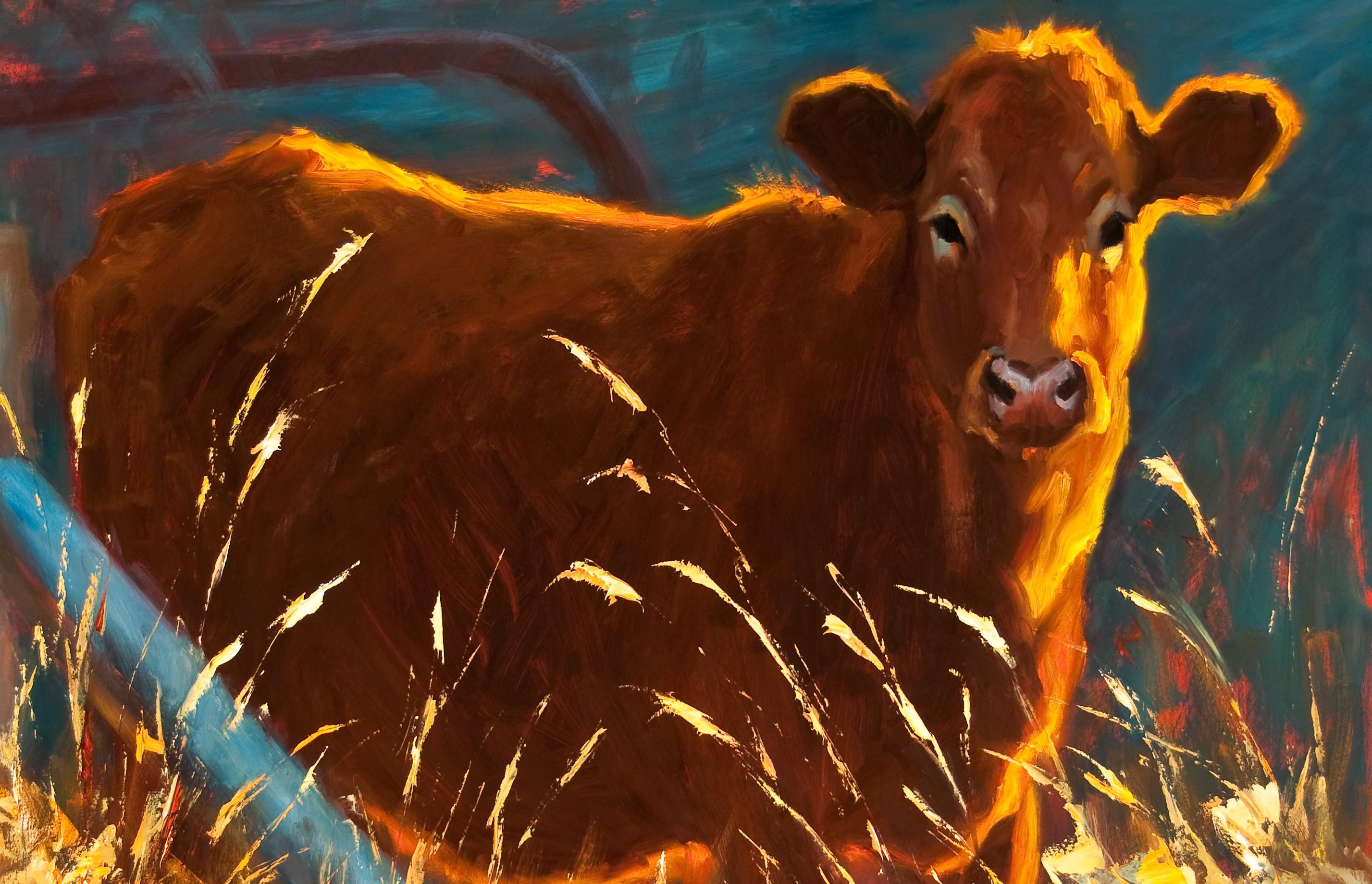 Cheri Christensen - Infield 30 x 36 inches oil on panel Cattle American ...