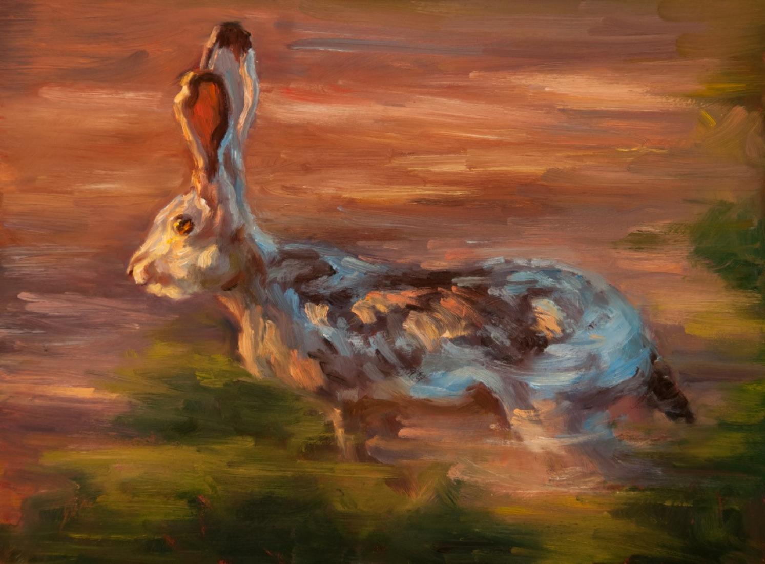 Jack, Jackrabbit, Hare, Ölgemälde, Impressionismus, Big Bend Park, texanischer Künstler – Painting von Cheri Christensen