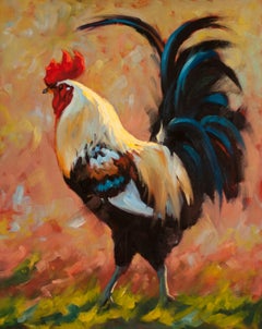 Lord of Luckenback, oil painting, Texas Animals, Rooster Painting, Texas Artist