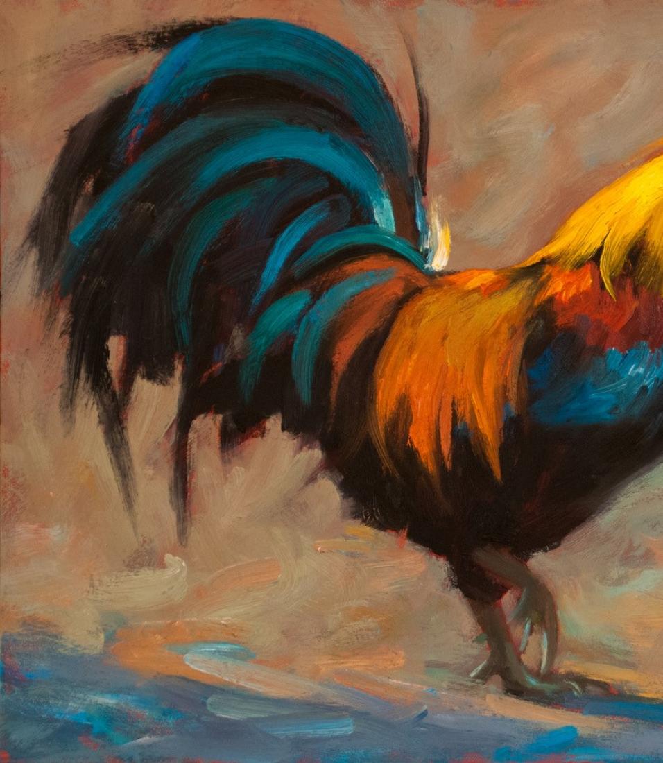 Gallo a las 5 a.m.  Pintura al óleo, Gallo, Artista tejano, Pinturas de animales, Enmarcado en venta 1