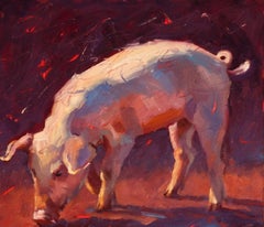 Rooting Pig Painting Farm Animal Texas Artist Landscape Animal Paintings