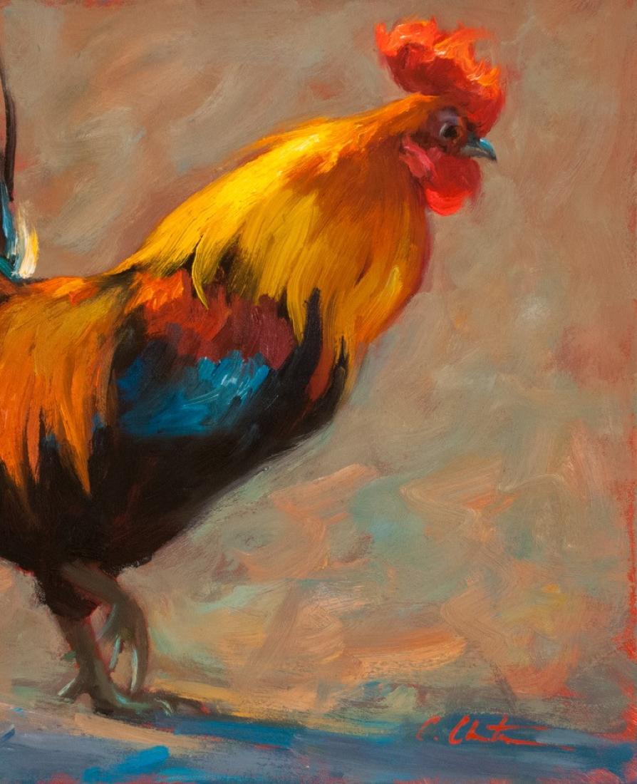  Rule the Roost, peinture à l'huile, coq, artiste texan, peintures d'animaux en vente 1