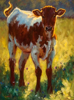 Signes de printemps 30 x 40 pouces Huile Panneau Artiste Américain Bétail Printemps $13500