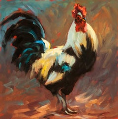 The Proud  Rooster, Oil, Framed, Texas Artist,  Luckenbach, Impressionism 12x`12