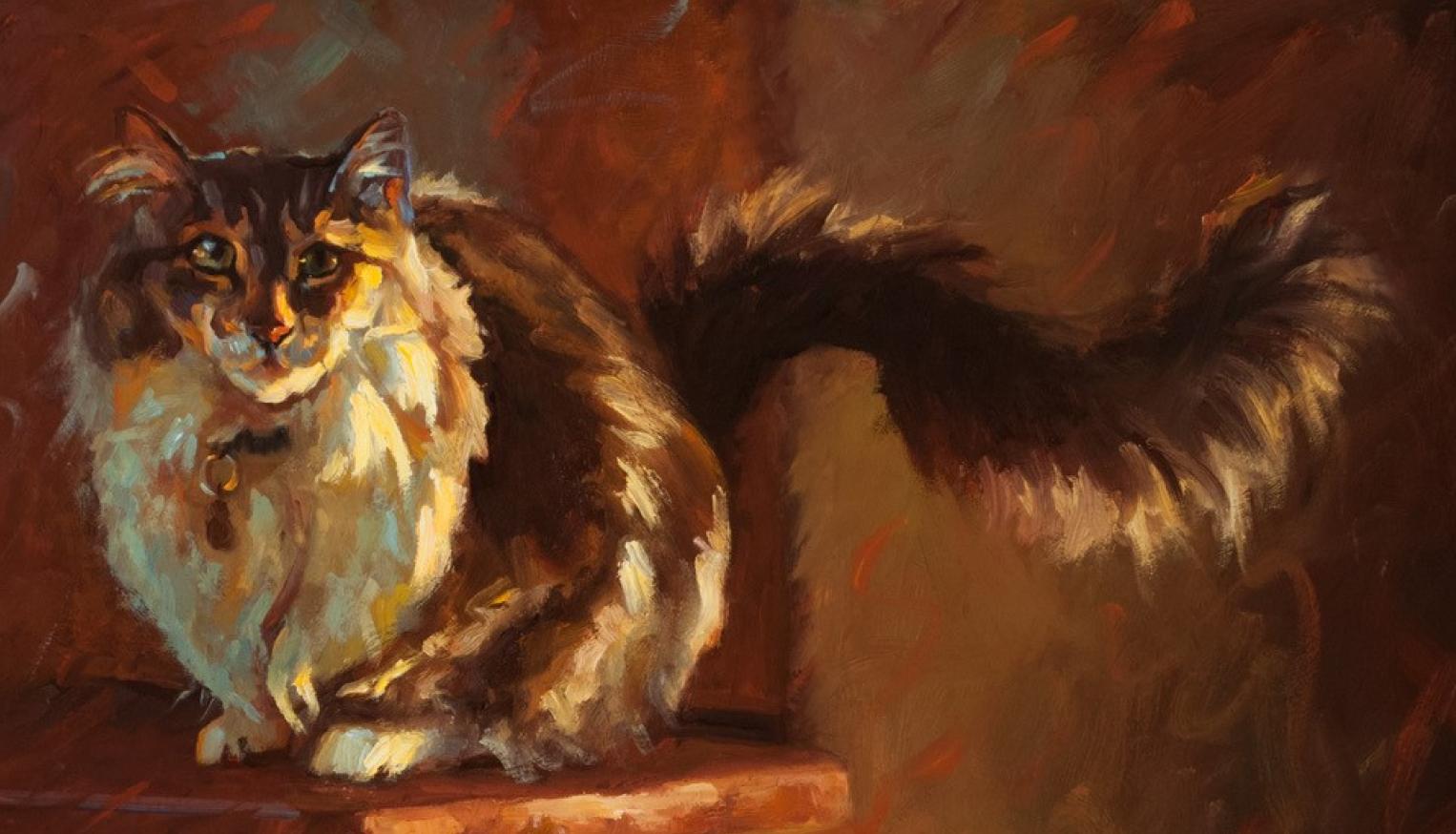 Tink, Impressionism, Oil, Feline, Texas Artist, Cats, Interior Southwest Art - Painting by Cheri Christensen