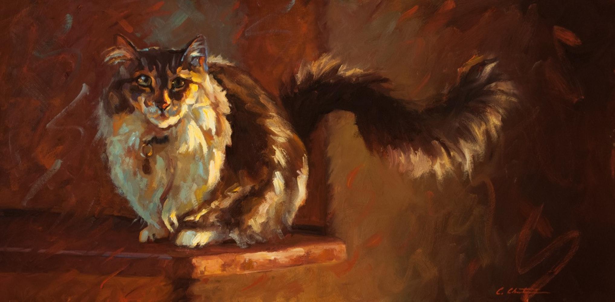 Tink, Impressionism, Oil, Feline, Texas Artist, Cats, Interior Southwest Art For Sale 1