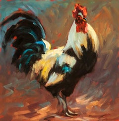 Used Walking Tall, Rooster, Oil, Framed, Texas Artist,  Luckenbach, Impressionism
