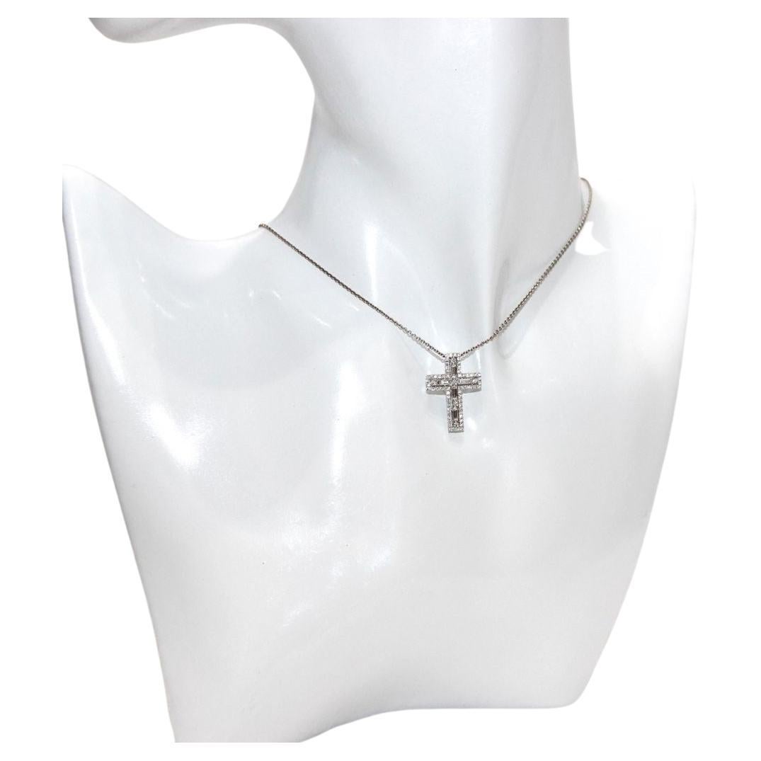 Croce con diamante in oro bianco 18 carati Cheri Dori in vendita