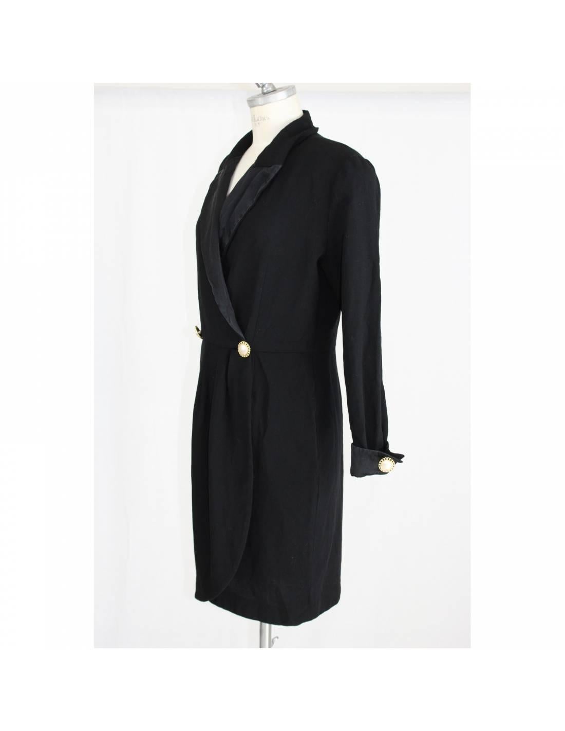 Cherie De Paris Black Wool Evening Sheath Vintage Dress In Excellent Condition For Sale In Brindisi, Bt