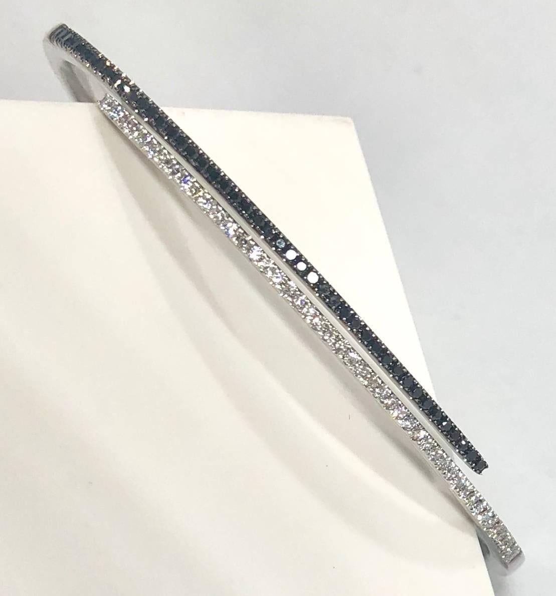 Cherie Dori 18 Karat White Gold with White and Black Diamond Cuff Bracelet In Excellent Condition In Mansfield, OH