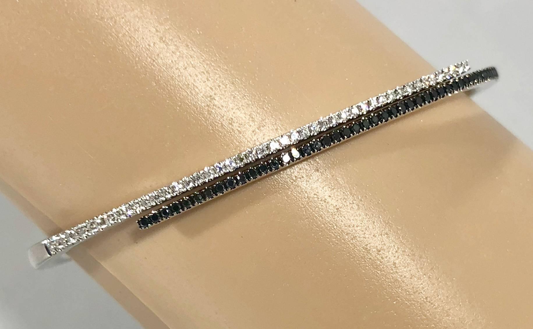 Women's Cherie Dori 18 Karat White Gold with White and Black Diamond Cuff Bracelet