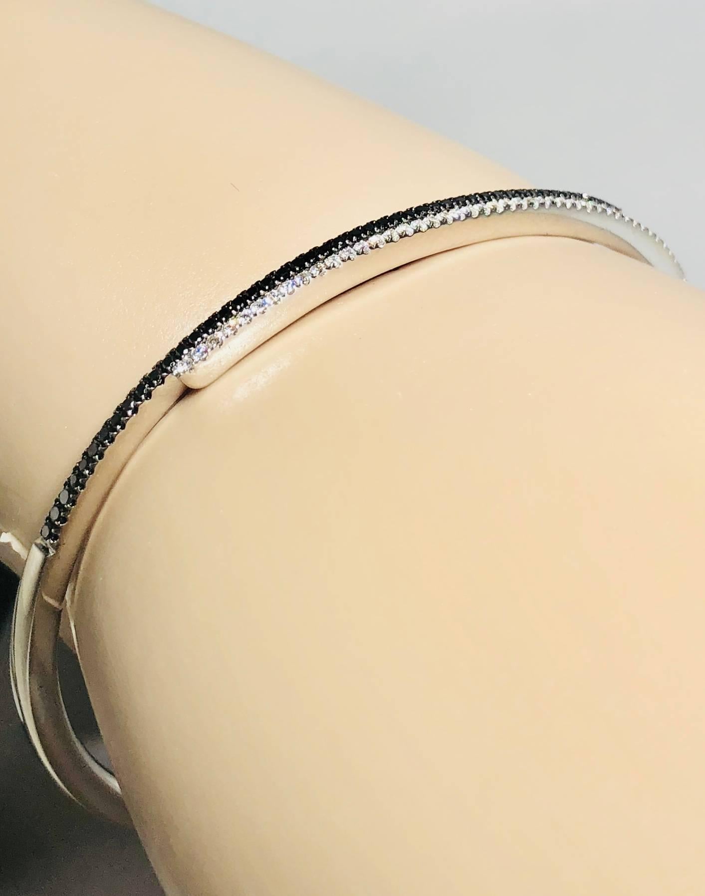 Cherie Dori 18 Karat White Gold with White and Black Diamond Cuff Bracelet 2