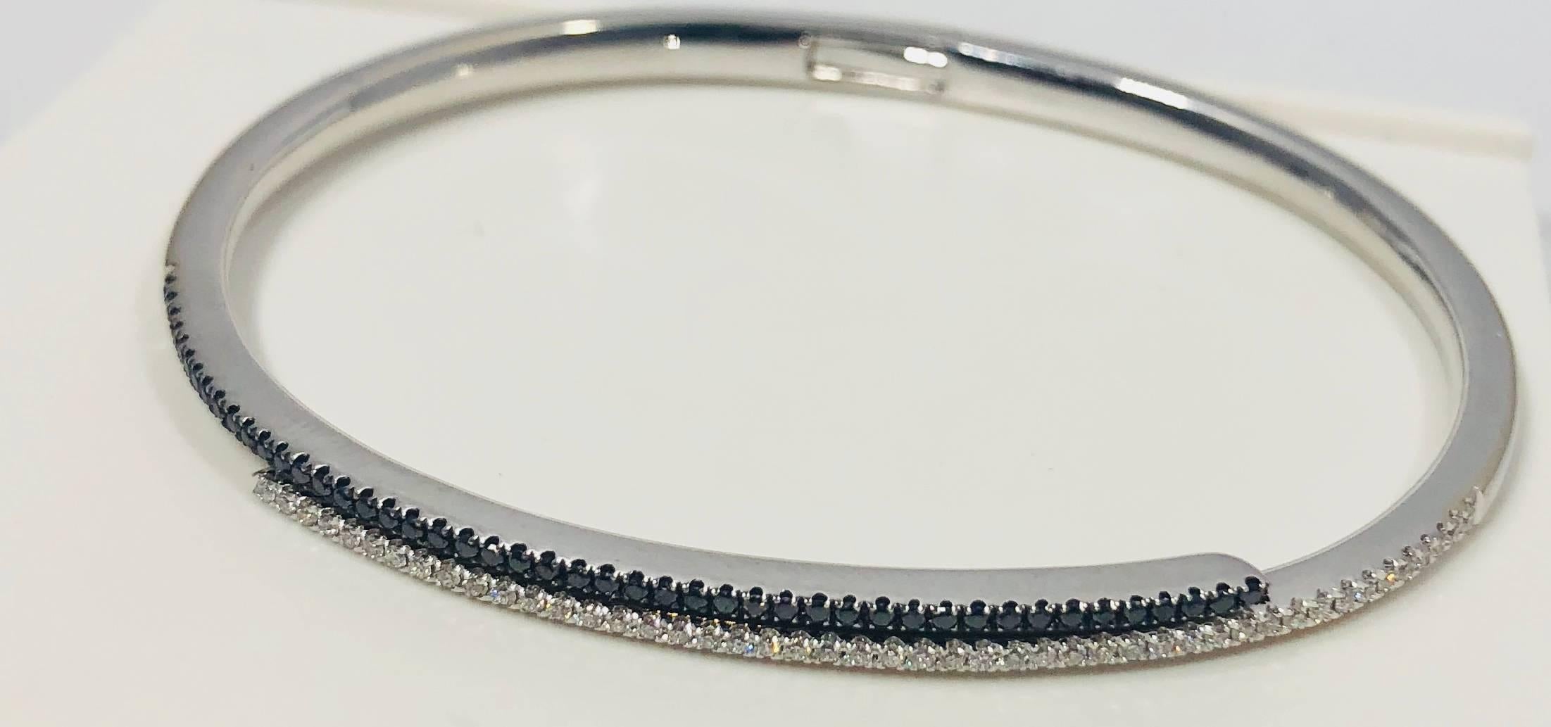 Cherie Dori 18 Karat White Gold with White and Black Diamond Cuff Bracelet 3