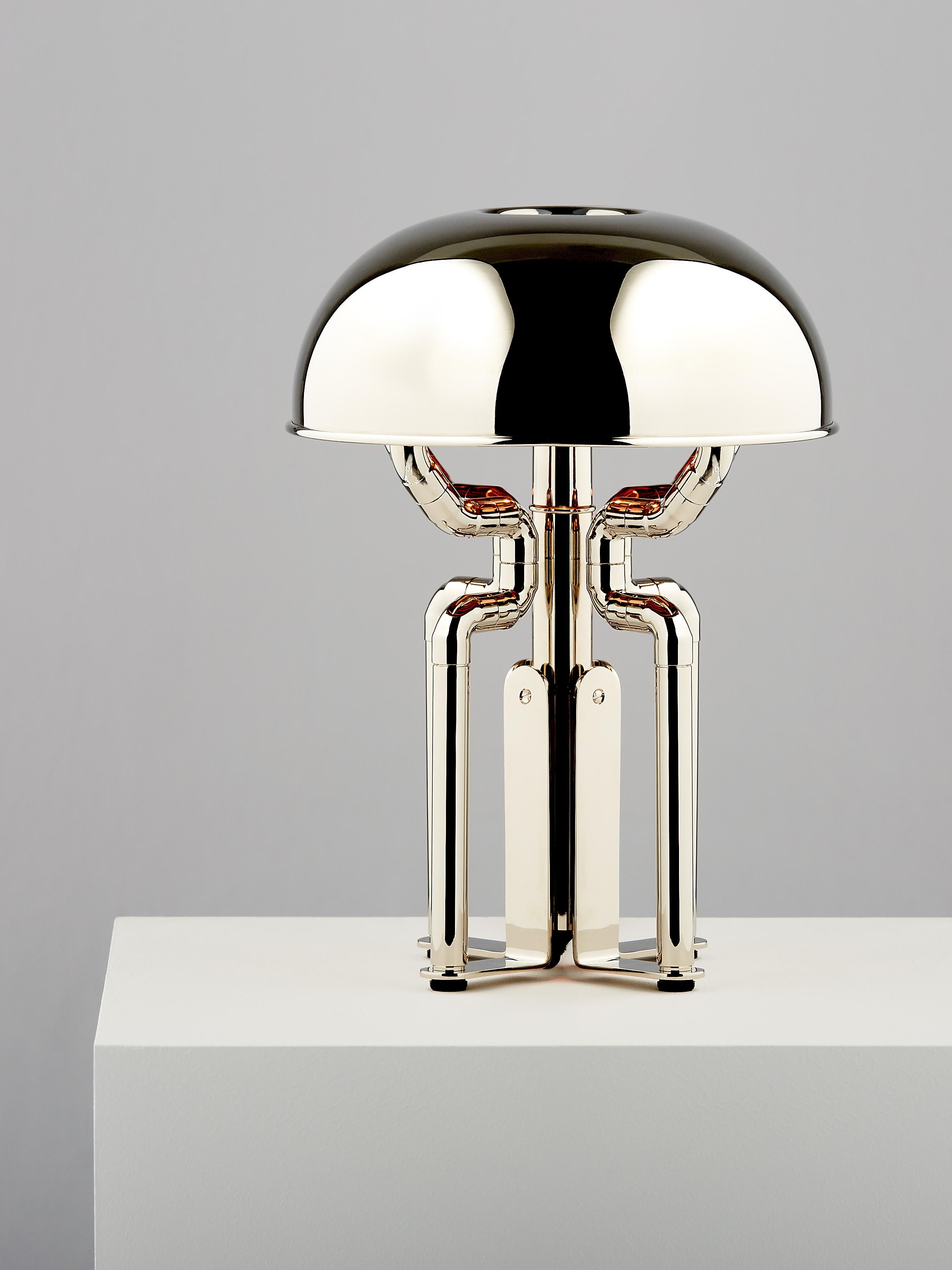 British Cheriton Desk Table Lamp, Polished Nickel Spun Shade Glass Diffuser For Sale