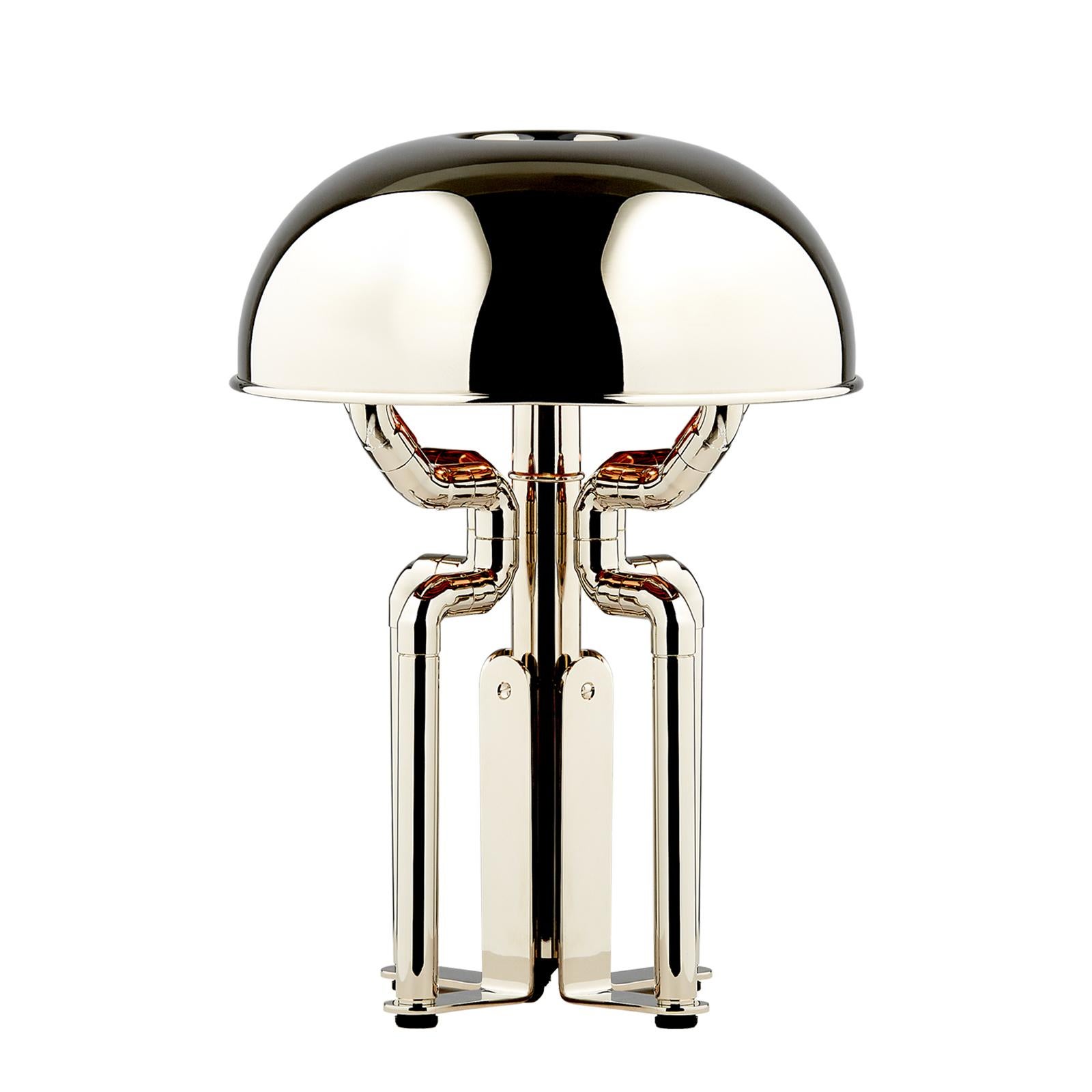 Cheriton-Schreibtischlampe, Schirm aus poliertem Nickel mit gesponnenem Glasdiffusor im Angebot