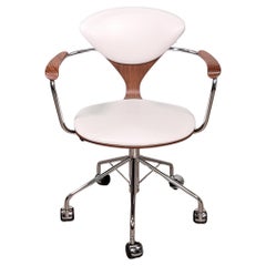 Retro Cherner Task Chair White Leather and Walnut
