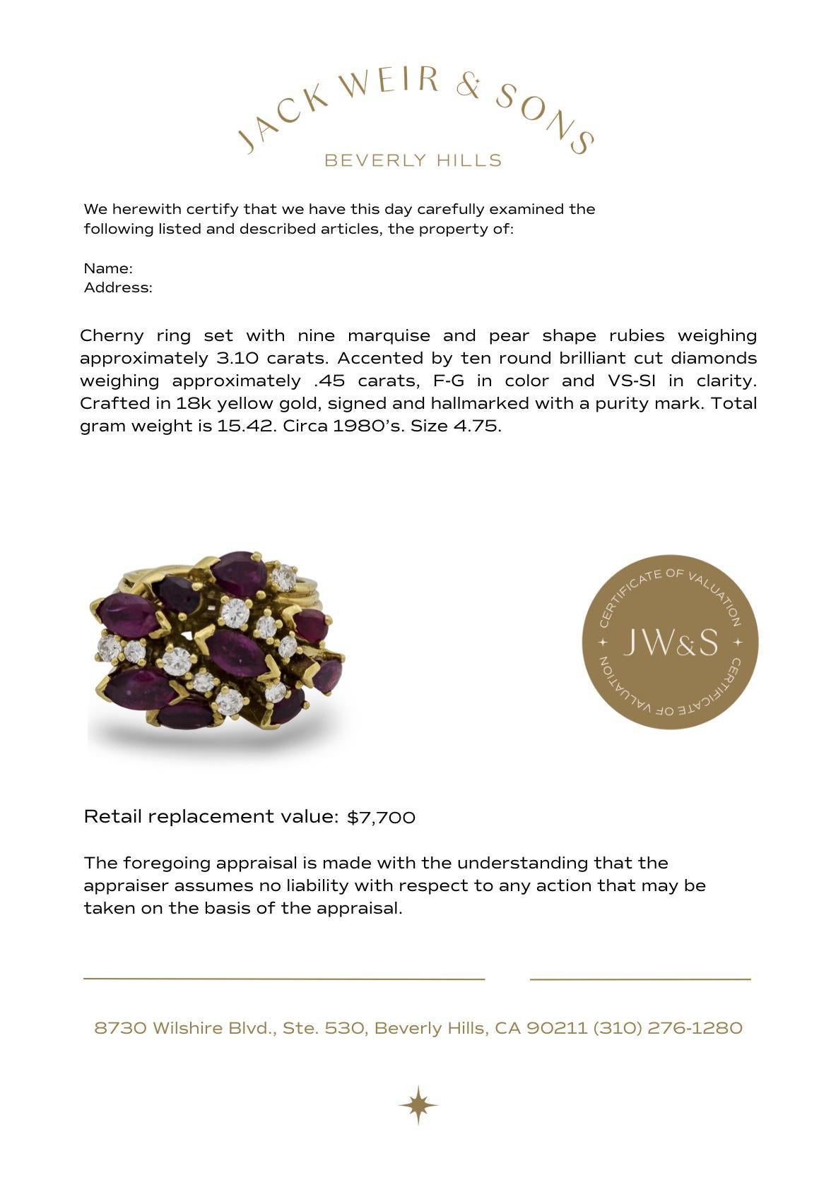 Bague de cocktail en or jaune 18 carats Cherny 3,10 carats rubis diamant en vente 2