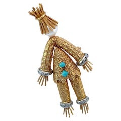 Antique Cherny Cultured Pearl Diamond 18-karat Scarecrow Brooch Pin