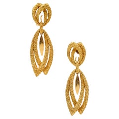 CHERNY Door Knockers 1970 Pendants d'oreilles en or jaune massif texturé 18 carats