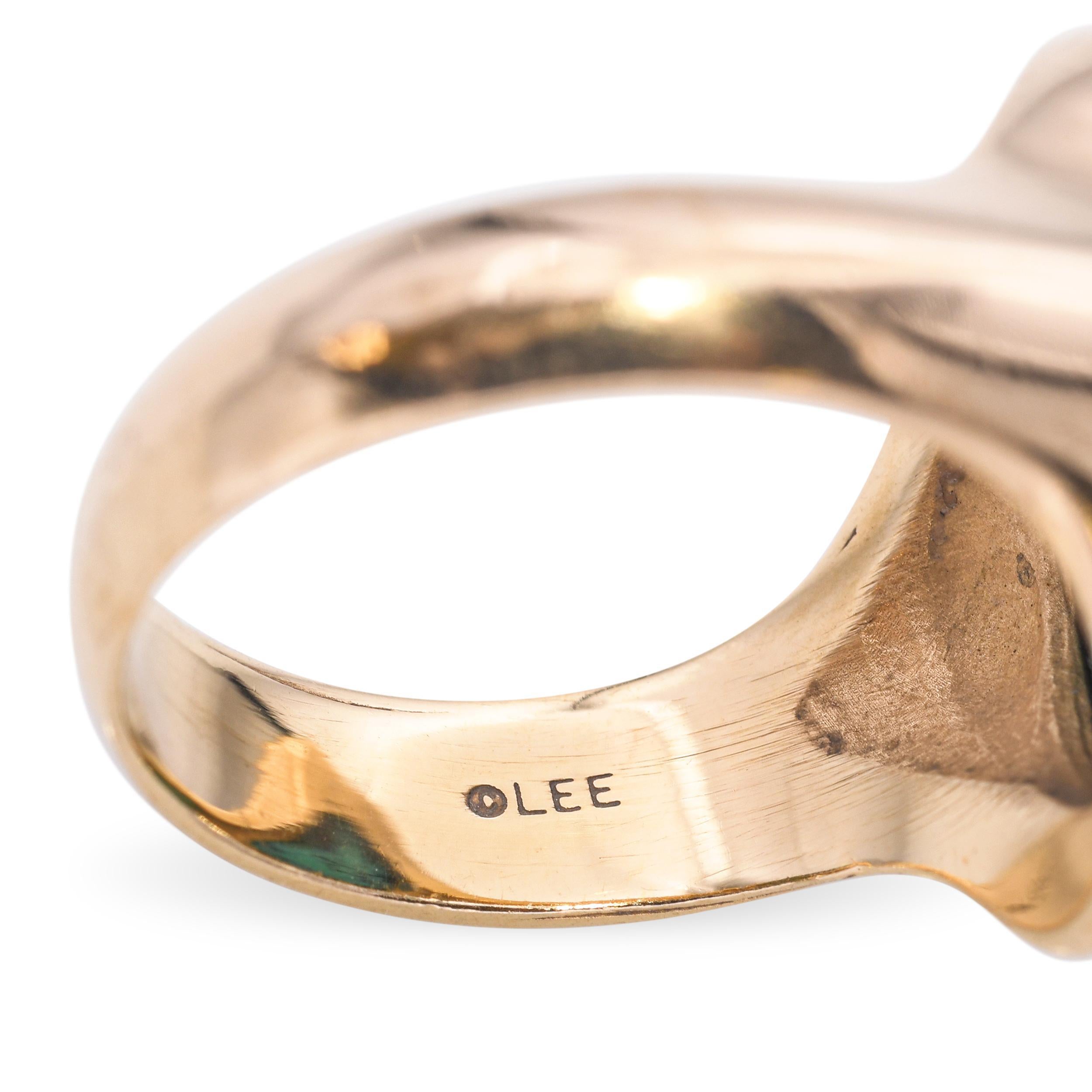 Women's or Men's Cherokee artist Lee Epperson 14k Yellow Gold Turquoise Ring For Sale