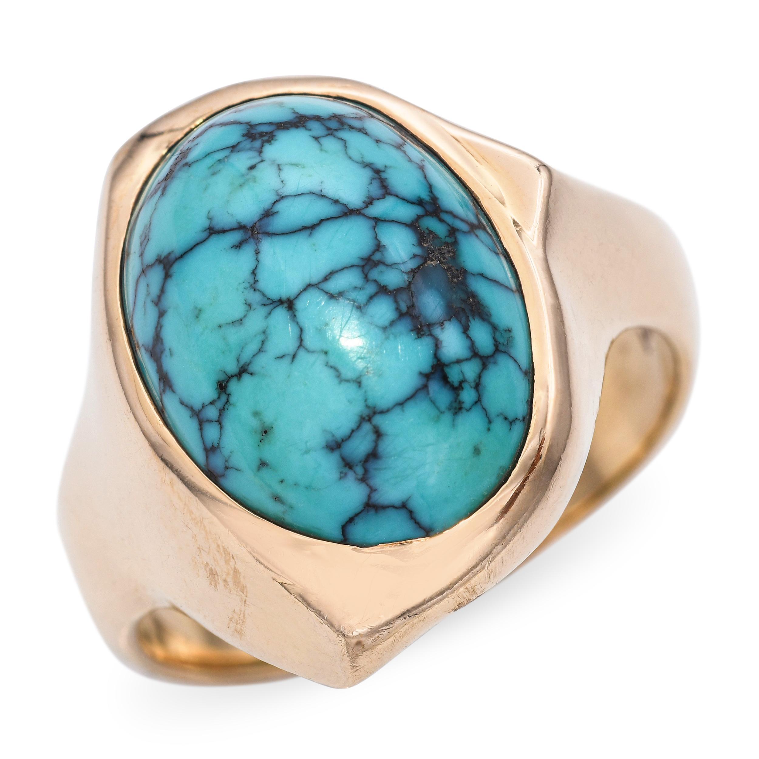 Cherokee artist Lee Epperson 14k Yellow Gold Turquoise Ring For Sale 1