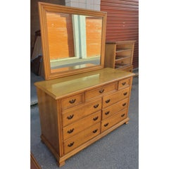 Cherokee Furniture Mid-Century Modern Solid Maple Double Dresser With Mirror
