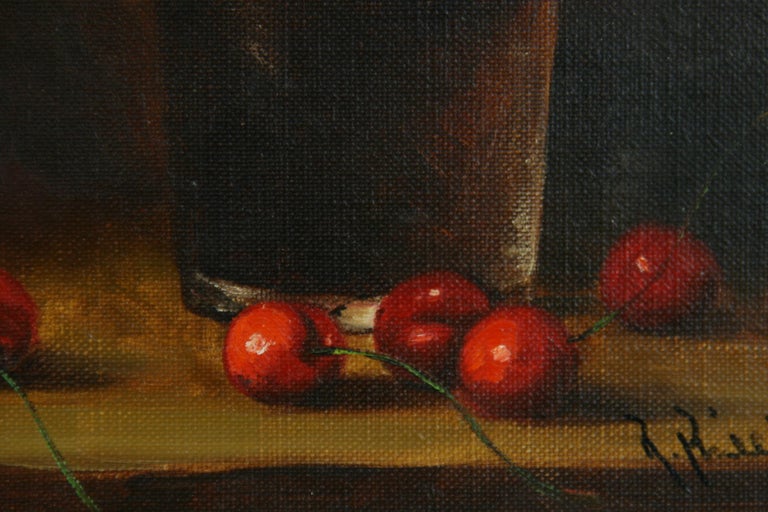 Late 20th Century Cherries Still Life Table Scape Painting For Sale