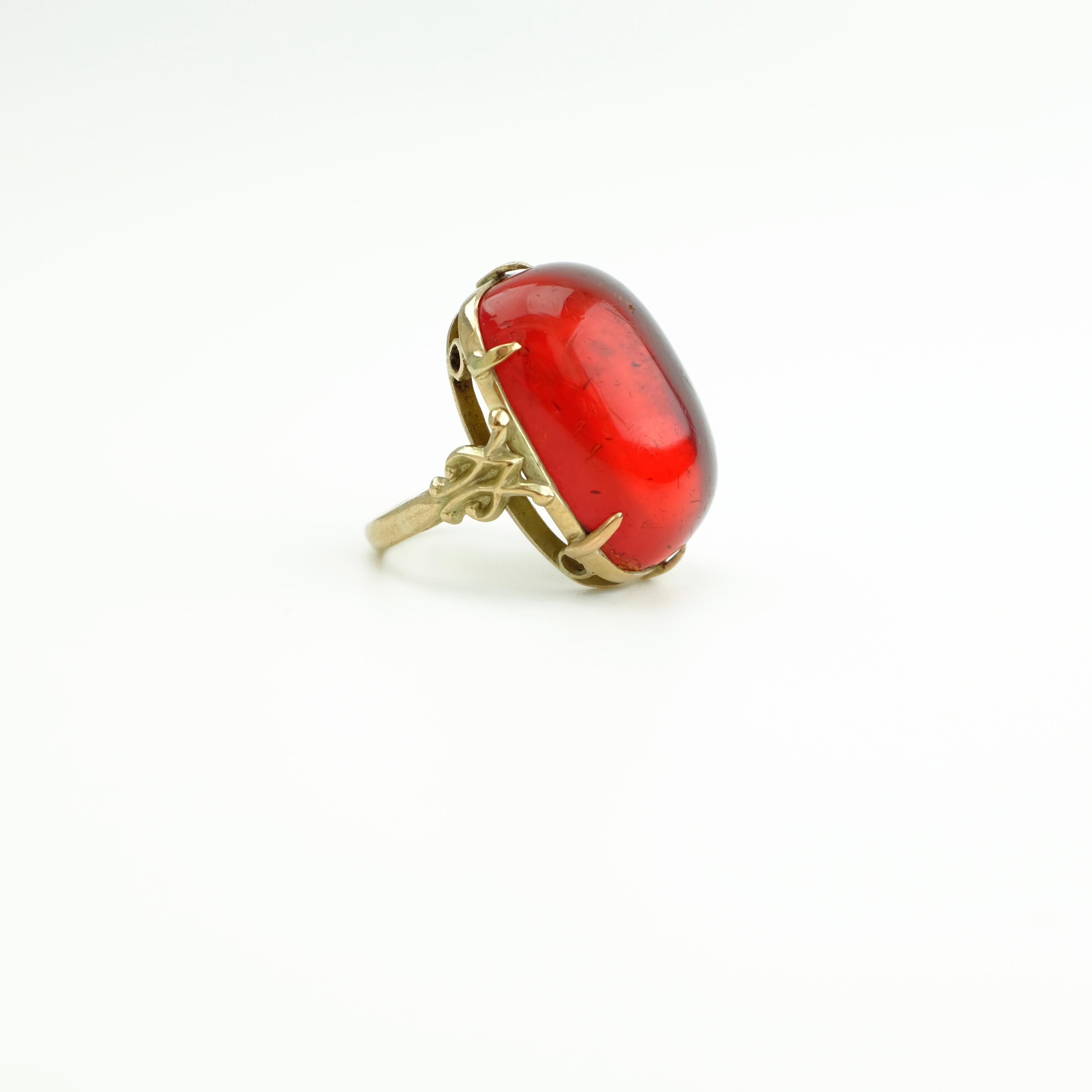 Cherry Amber Ring from Arts & Crafts Era In Good Condition In Southbury, CT