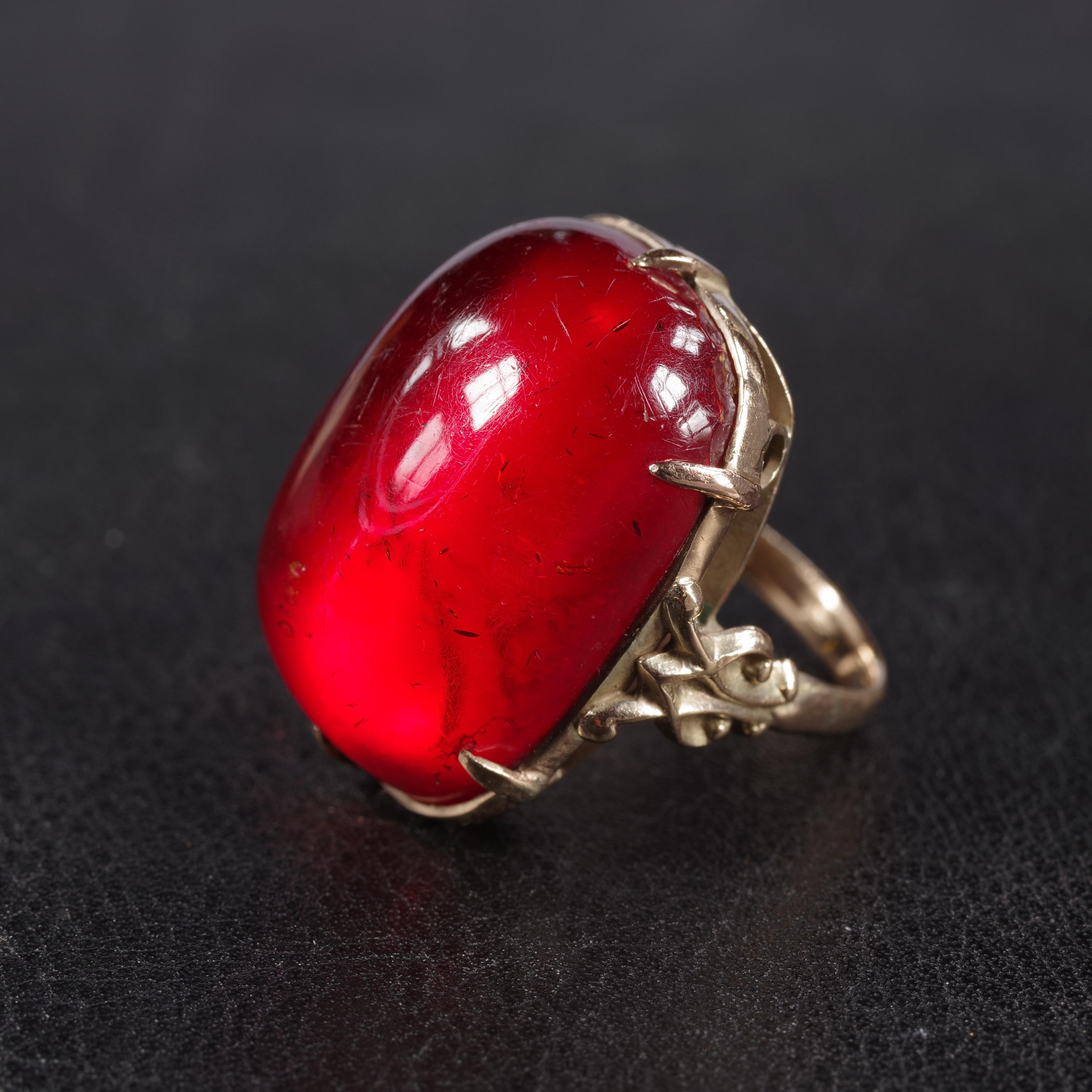 Women's or Men's Cherry Amber Ring from Arts & Crafts Era